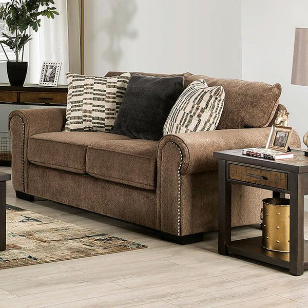 Laredo SM1216-LV Brown Transitional Loveseat By Furniture Of America - sofafair.com