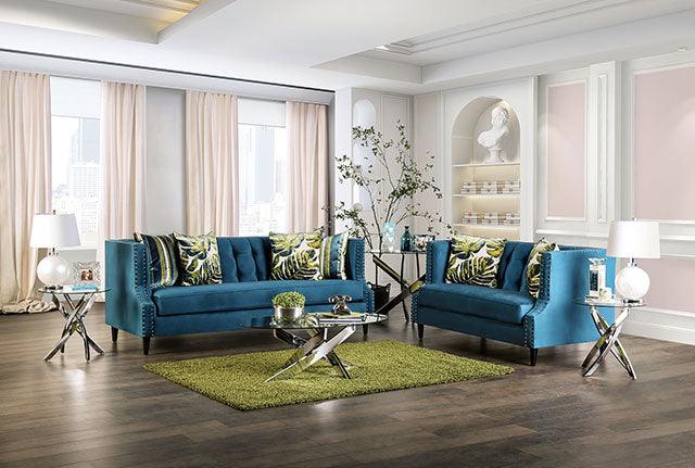 Azuletti SM2219-LV Dark Teal/Apple Green Transitional Loveseat By Furniture Of America - sofafair.com