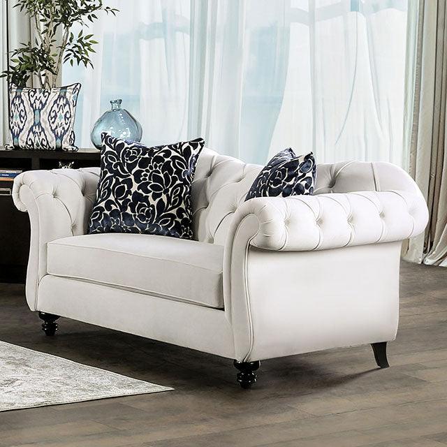 Antoinette SM2228-LV White Glam Loveseat By Furniture Of America - sofafair.com