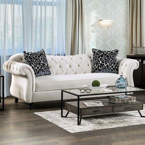 Antoinette SM2228-SF White Glam Sofa By Furniture Of America - sofafair.com