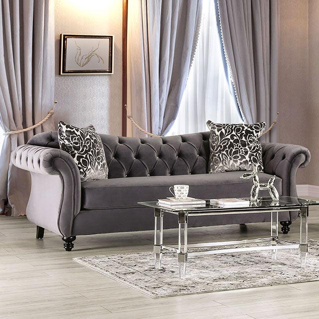 Antoinette SM2229-SF Gray Glam Sofa By Furniture Of America - sofafair.com