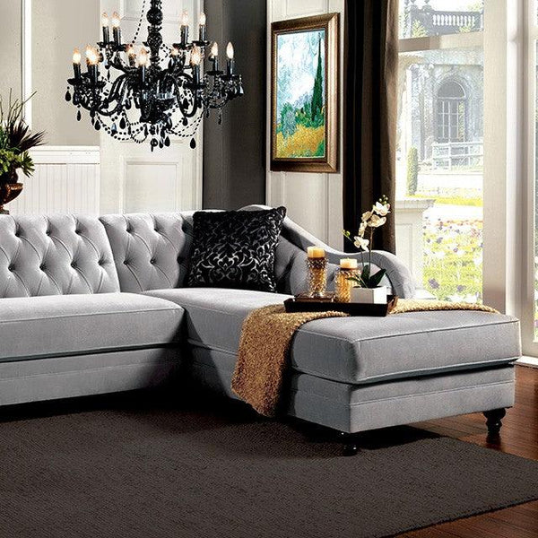 Rotterdam SM2261-PK Warm Gray/Black/Silver Glam Sectional By Furniture Of America - sofafair.com