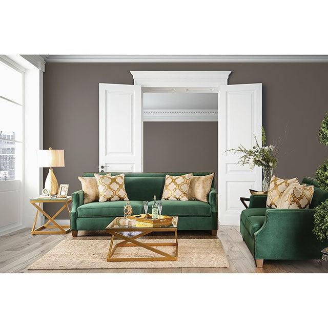 Verdante SM2271-LV Emerald Green/Gold Transitional Love Seat By Furniture Of America - sofafair.com