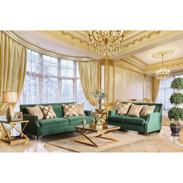 Verdante SM2271-SF Emerald Green/Gold Transitional Sofa By Furniture Of America - sofafair.com