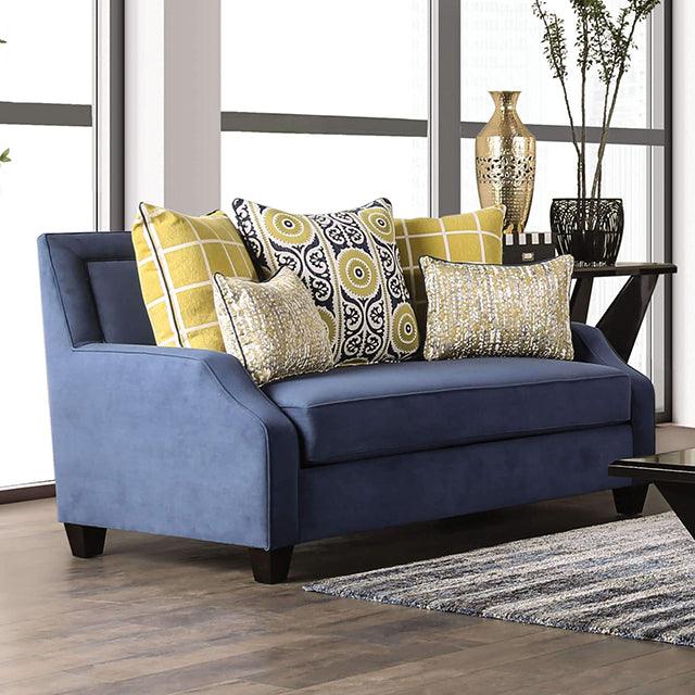 West Brompton SM2274-LV Navy/Yellow Transitional Loveseat By Furniture Of America - sofafair.com