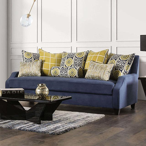 West Brompton SM2274-SF Navy/Yellow Transitional Sofa By Furniture Of America - sofafair.com
