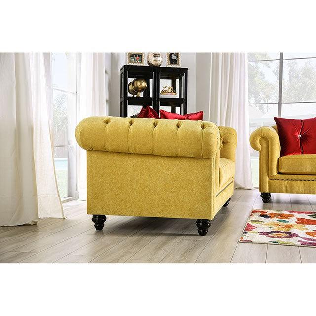 Eliza SM2284-LV Royal Yellow/Red Glam Love Seat By Furniture Of America - sofafair.com