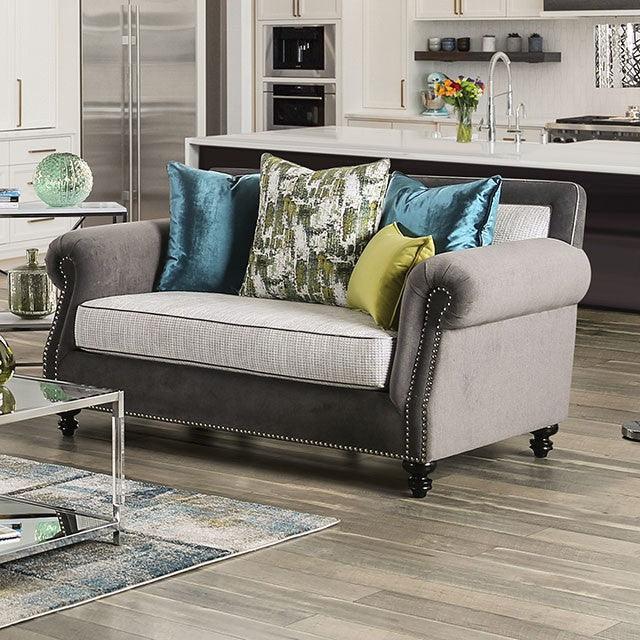 Mariella SM2286-LV Gray/Beige/Teal/Olive Transitional Love Seat By Furniture Of America - sofafair.com
