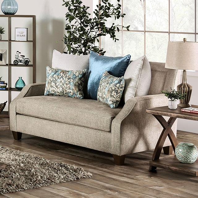 Catarina SM2287-LV Beige/Teal Transitional Loveseat By Furniture Of America - sofafair.com