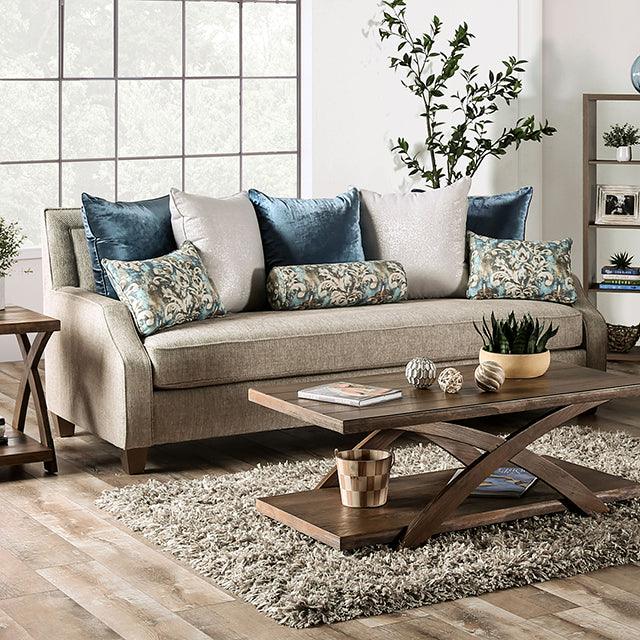 Catarina SM2287-SF Beige/Teal Transitional Sofa By Furniture Of America - sofafair.com