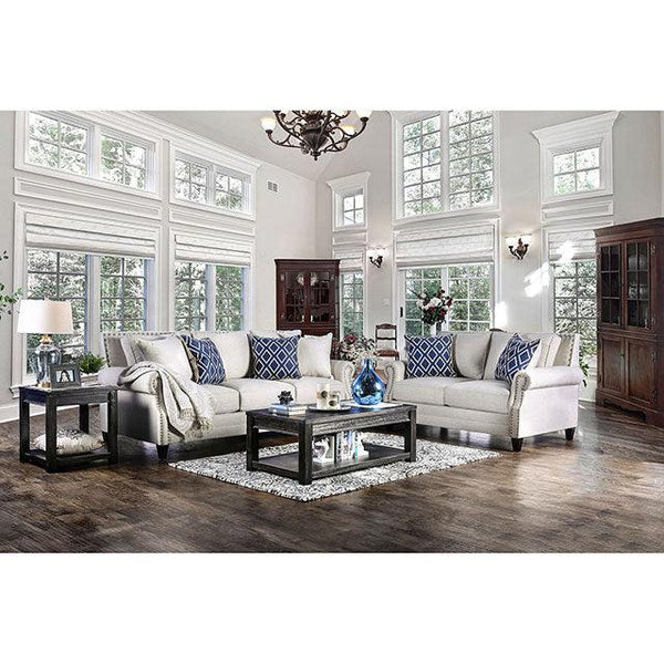 Giovanni SM2672-LV Beige/Blue Transitional Love Seat By Furniture Of America - sofafair.com