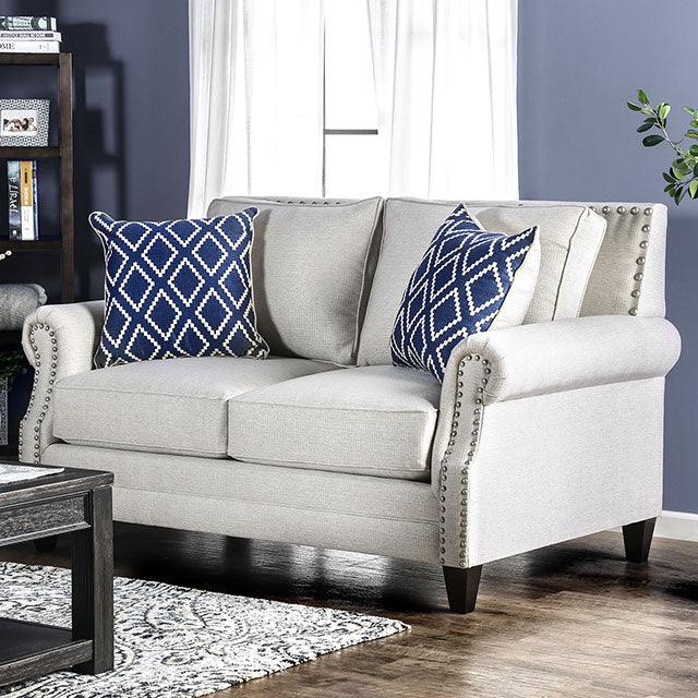 Giovanni SM2672-LV Beige/Blue Transitional Love Seat By Furniture Of America - sofafair.com