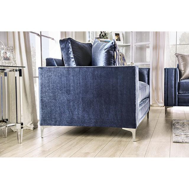 Jodie SM2687-SF Satin Blue/Silver Contemporary Sofa By Furniture Of America - sofafair.com