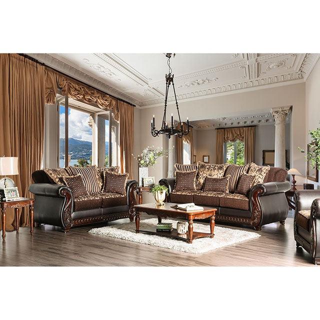 Franklin SM6106N-LV Dark Brown/Tan Traditional Love Seat By Furniture Of America - sofafair.com