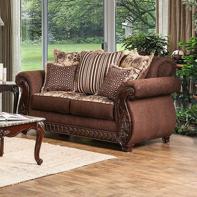 Tabitha SM6109-LV Brown/Gold Traditional Love Seat By Furniture Of America - sofafair.com
