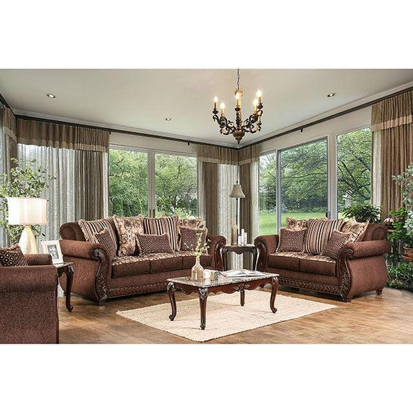 Tabitha SM6109-LV Brown/Gold Traditional Love Seat By Furniture Of America - sofafair.com