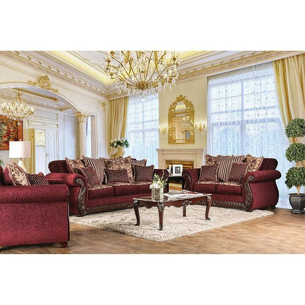 Tabitha SM6110-LV Wine/Gold Traditional Love Seat By Furniture Of America - sofafair.com