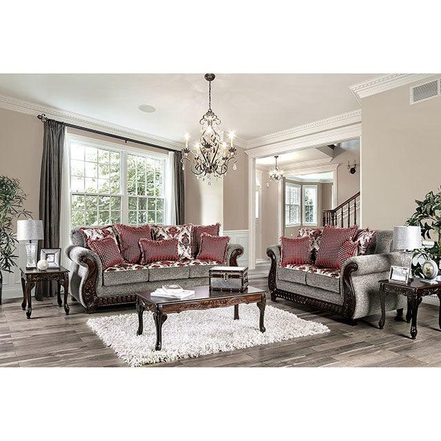 Whitland SM6219-SF Light Gray/Red Traditional Sofa By Furniture Of America - sofafair.com