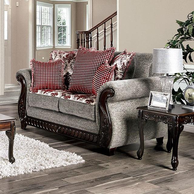 Whitland SM6219-LV Light Gray/Red Traditional Love Seat By Furniture Of America - sofafair.com