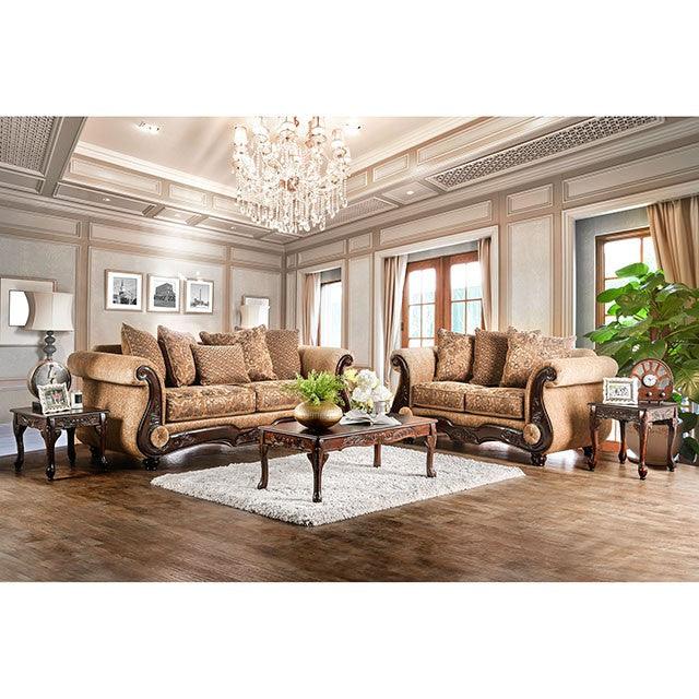 Nicanor SM6407-LV Tan/Gold Traditional Love Seat By Furniture Of America - sofafair.com