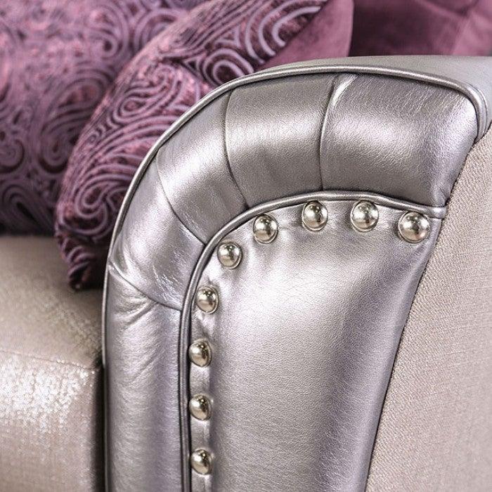 Benigno SM6412-LV Pewter/Purple Transitional Love Seat By furniture of america - sofafair.com