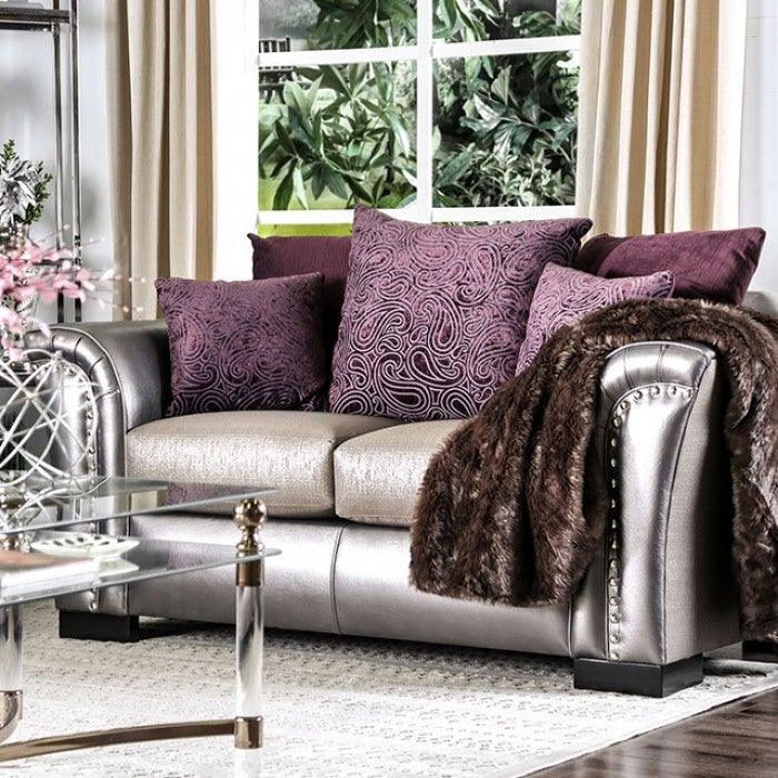Benigno SM6412-LV Pewter/Purple Transitional Love Seat By furniture of america - sofafair.com