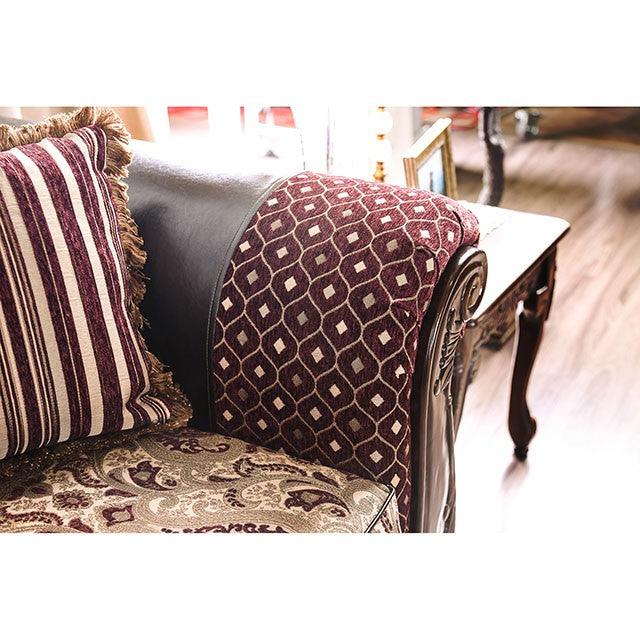 Quirino SM6415-SF Burgundy/Dark Brown Traditional Sofa By Furniture Of America - sofafair.com