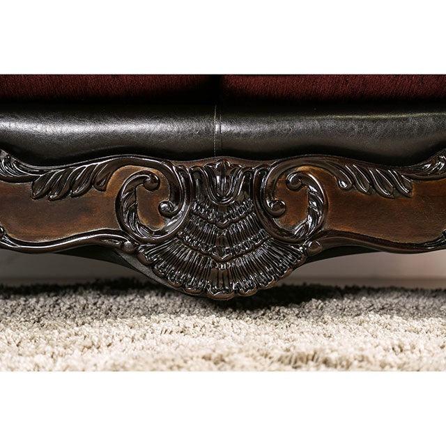 Quirino SM6415-SF Burgundy/Dark Brown Traditional Sofa By Furniture Of America - sofafair.com