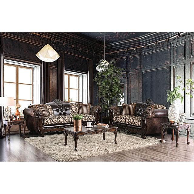 Quirino SM6416-LV Light Brown/Dark Brown Traditional Love Seat By Furniture Of America - sofafair.com