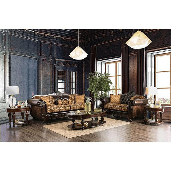 Quirino SM6417-LV Tan/Dark Brown Traditional Love Seat By Furniture Of America - sofafair.com