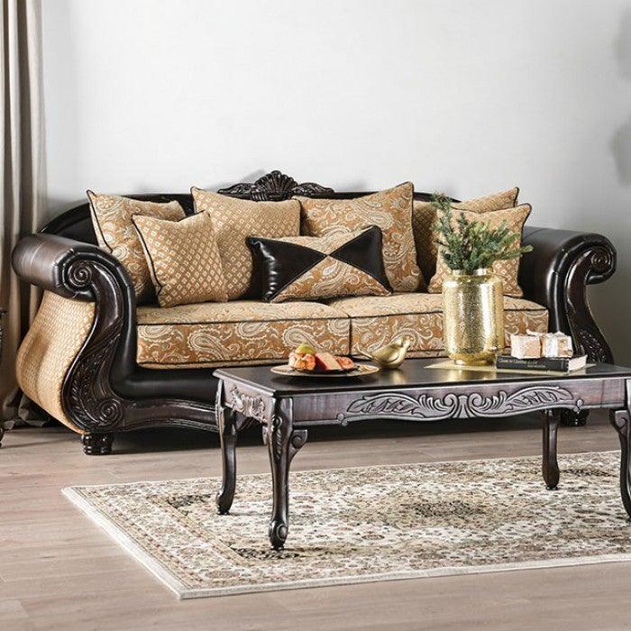 Aislynn SM6423-SF Gold/Espresso Traditional Sofa By furniture of america - sofafair.com