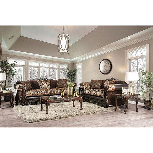 Newdale SM6427-LV Brown/Gold Traditional Love Seat By Furniture Of America - sofafair.com