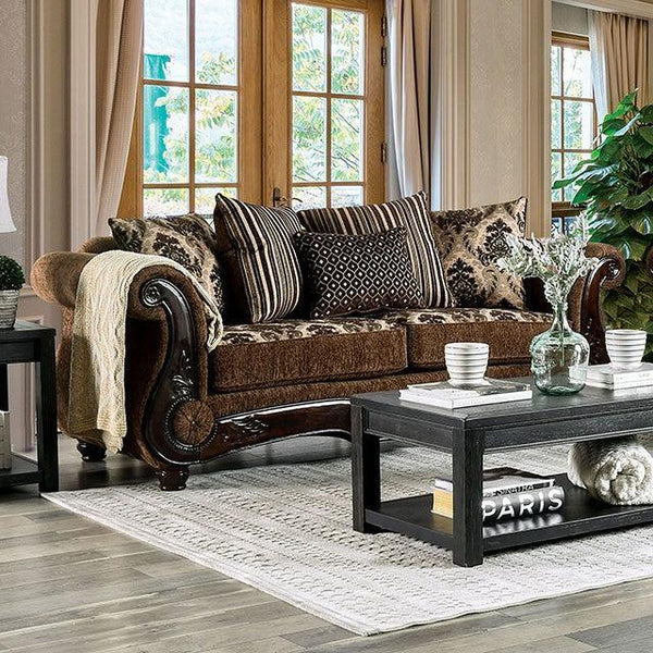 Tilde SM6430-SF Brown/Dark Walnut Traditional Sofa By Furniture Of America - sofafair.com