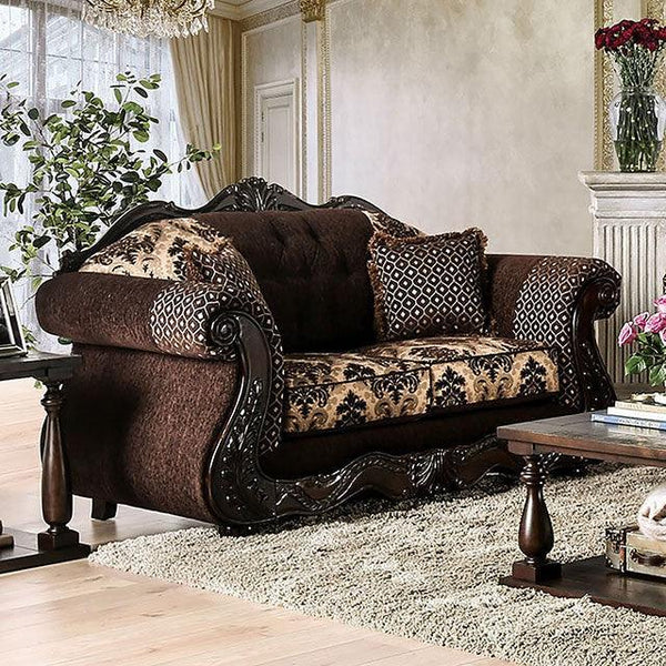 Ronja SM6431-LV Dark Brown Traditional Love Seat By Furniture Of America - sofafair.com