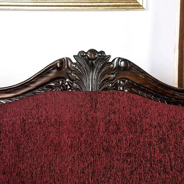 Matteo SM6433-SF Burgundy/Brown Traditional Sofa By Furniture Of America - sofafair.com