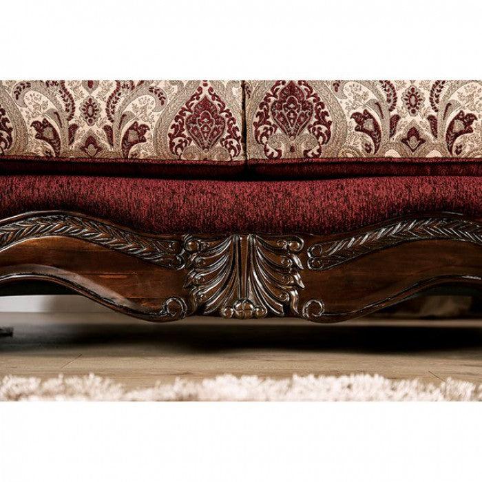 Matteo SM6433-LV Burgundy/Brown Traditional Love Seat By furniture of america - sofafair.com