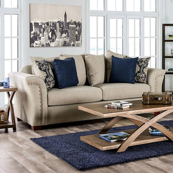 Belsize SM6438-SF Beige/Navy Transitional Sofa By Furniture Of America - sofafair.com