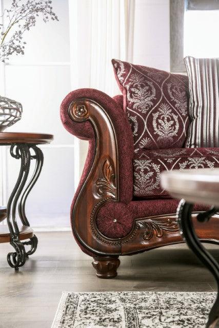 Sassari SM6447-SF Burgundy Traditional Sofa By Furniture Of America - sofafair.com
