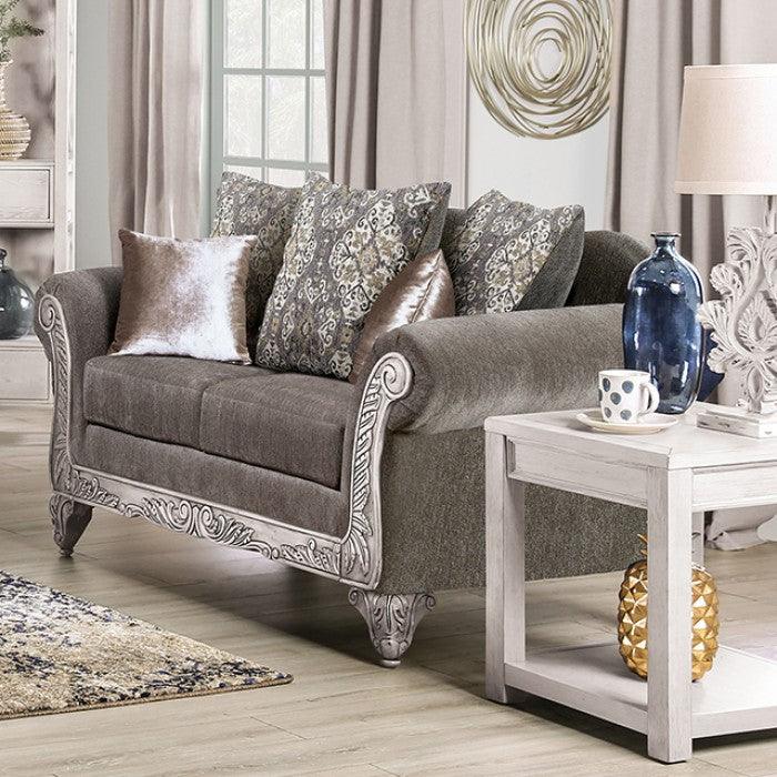 Velletri SM7300-LV Warm Gray/Weathered White Traditional Loveseat By furniture of america - sofafair.com