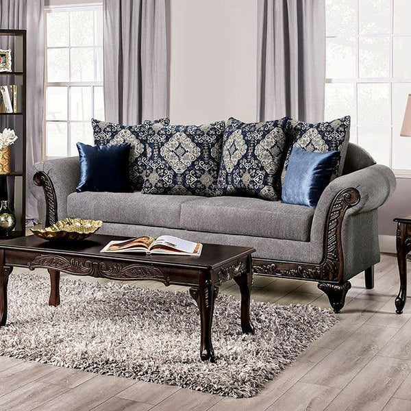 Gustavo SM7306-SF Gray/Walnut Traditional Sofa By Furniture Of America - sofafair.com