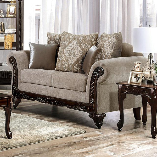 Panozzo SM7308-LV Beige/Walnut Traditional Loveseat By Furniture Of America - sofafair.com