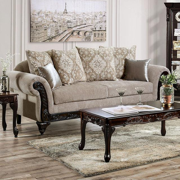 Panozzo SM7308-SF Beige/Walnut Traditional Sofa By Furniture Of America - sofafair.com