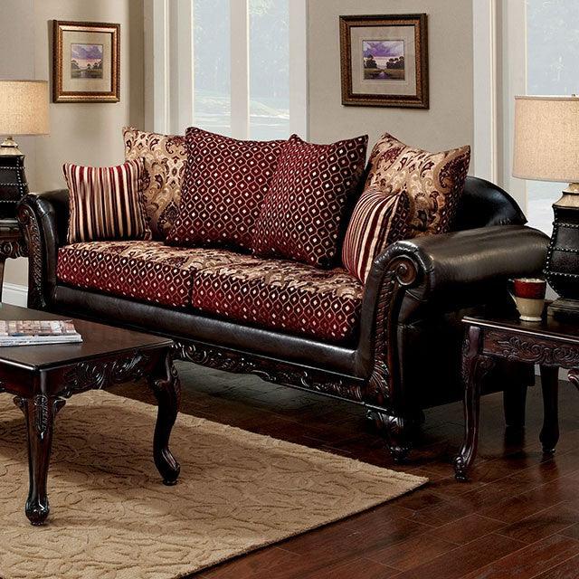 Ellis SM7507N-SF Burgundy/Brown/Dark Cherry Traditional Sofa By Furniture Of America - sofafair.com