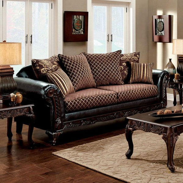 San Roque SM7635N-SF Brown/Espresso/Dark Cherry Traditional Sofa By furniture of america - sofafair.com