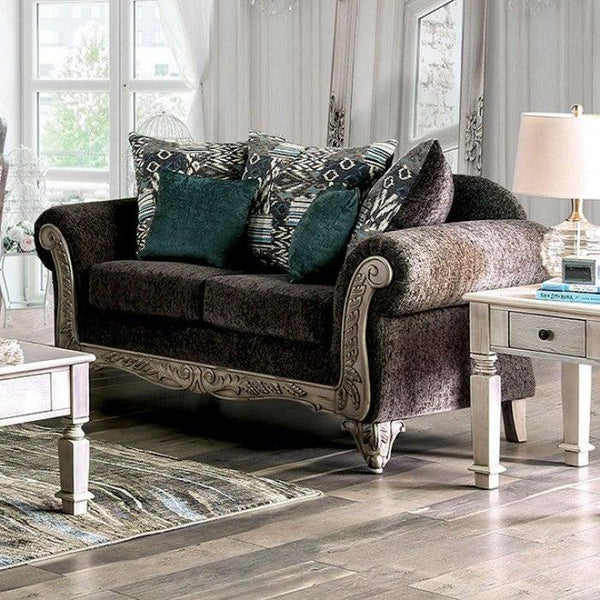 Cerise SM7642-LV Gray/Antique White Traditional Love Seat By furniture of america - sofafair.com