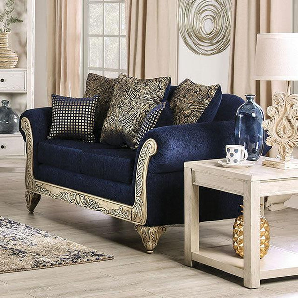 Marinella SM7744-LV Royal Blue Traditional Loveseat By Furniture Of America - sofafair.com