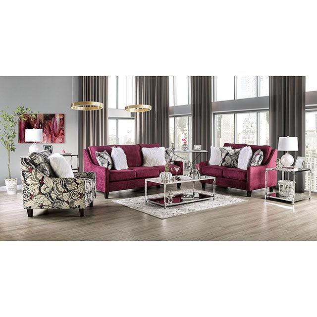 Jillian SM8016-LV Plum/Ivory/White Transitional Love Seat By Furniture Of America - sofafair.com